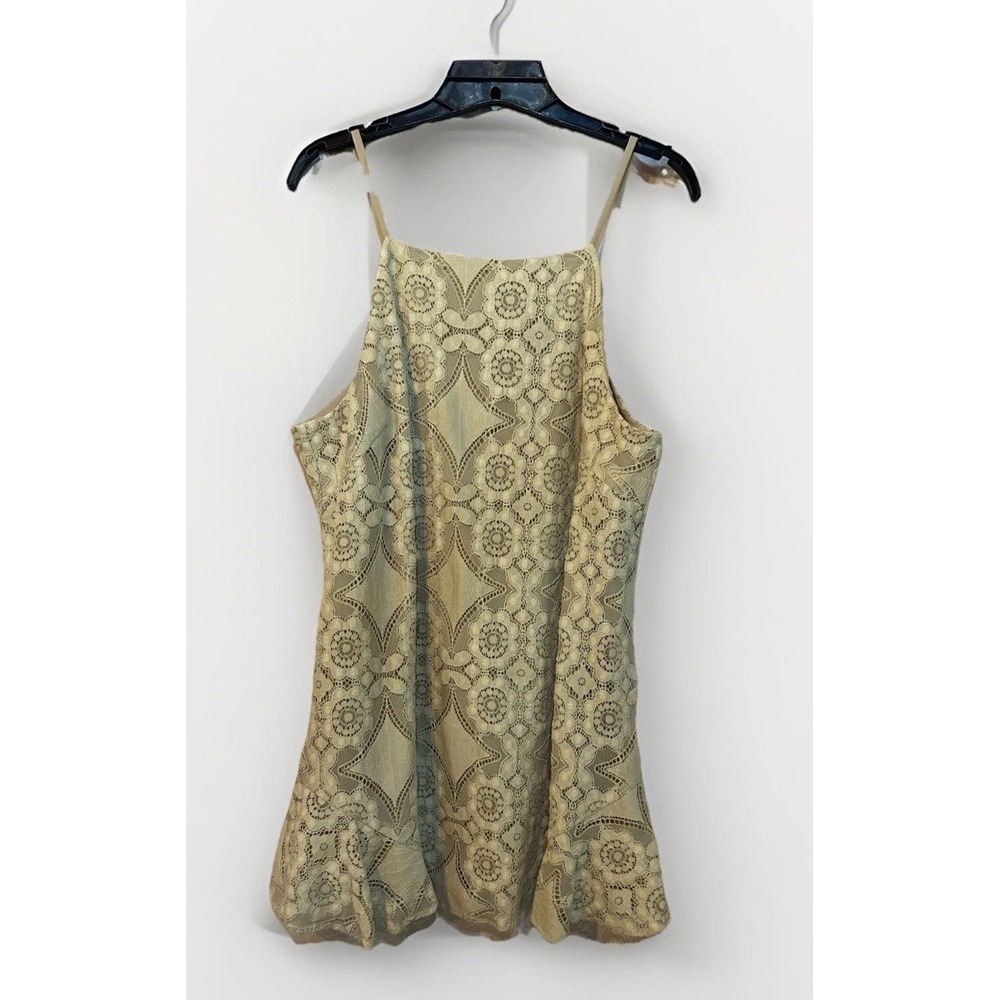 Easel Los Angeles Womens L Flowing Ivory Lace Spaghetti Strap Ruffle Mini Dress